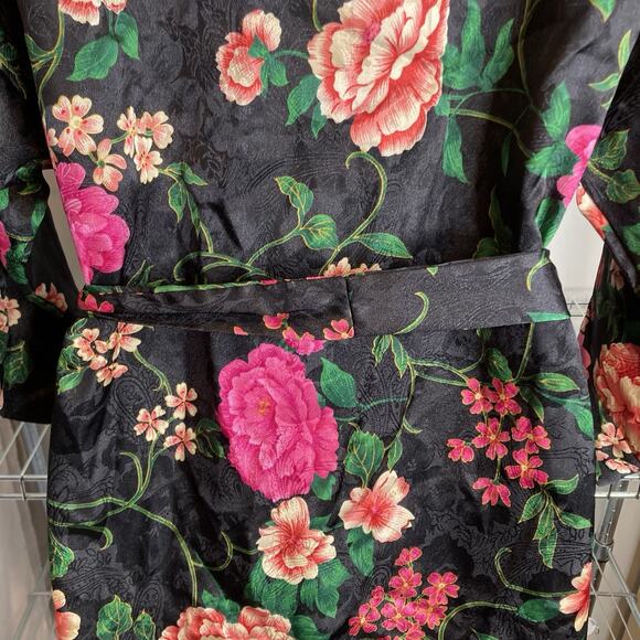 Vintage Kristine Tyler Intimates Women's Black Floral Robe One Size Luxury Asian - Picture 12 of 12
